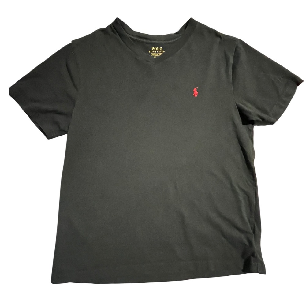 Polo Ralph Lauren Kids T-Shirt V-Neck Red Pony Logo Black Tee Size M